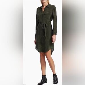 Rails Green Python Button Down Silk Dress